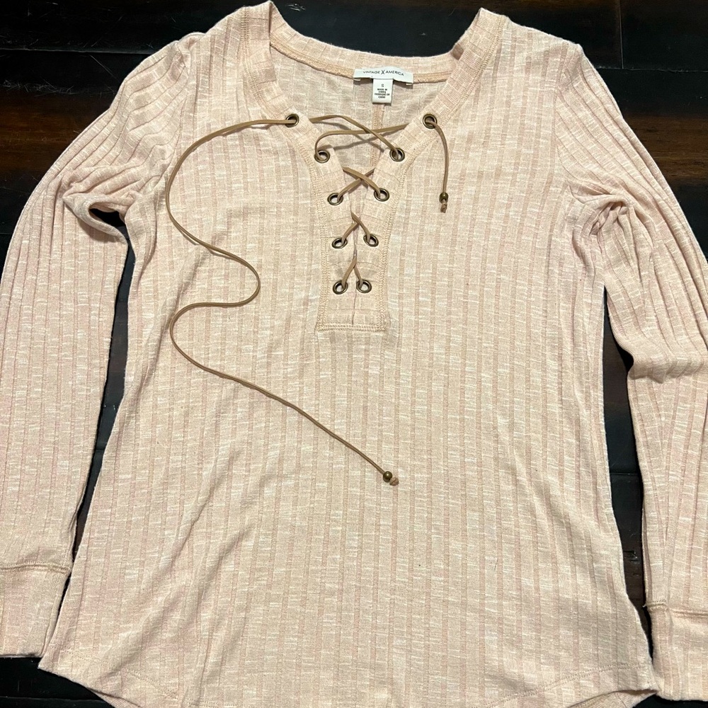 Light pink tie up long sleeve
